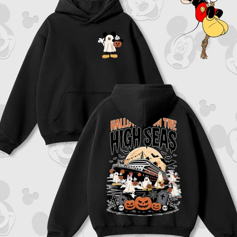 

2025 Новая повседневная модная спортивная толстовка с капюшоном в стиле ретро на Хэллоуин Disney, осень/зима, унисекс в кампусном стиле для мальчиков и девочек