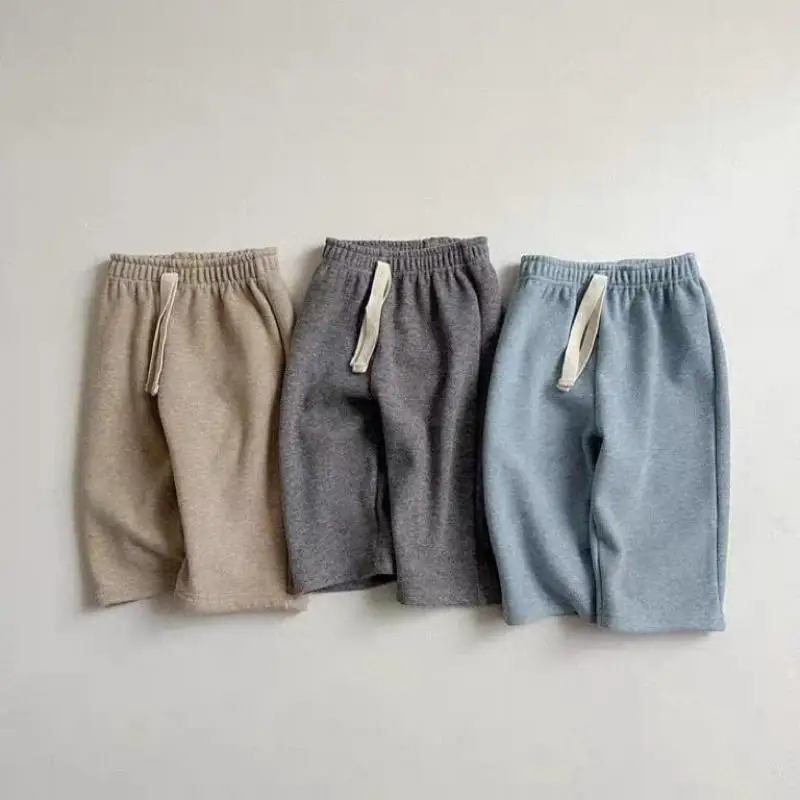 

2025 Winter New Baby Fleece Trousers Boys Casual Pants Plus Velvet Thick Infant Girls Wide Leg Pants Cotton Kids Warm Clothes