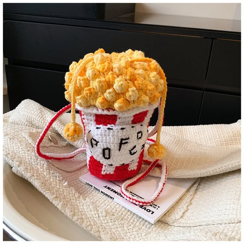 

Christmas New Popcorn Handmade Woolen Diagonal Straddle Handbag Finished Cartoon Knitted Single Shoulder Women's Bag Phone Bag