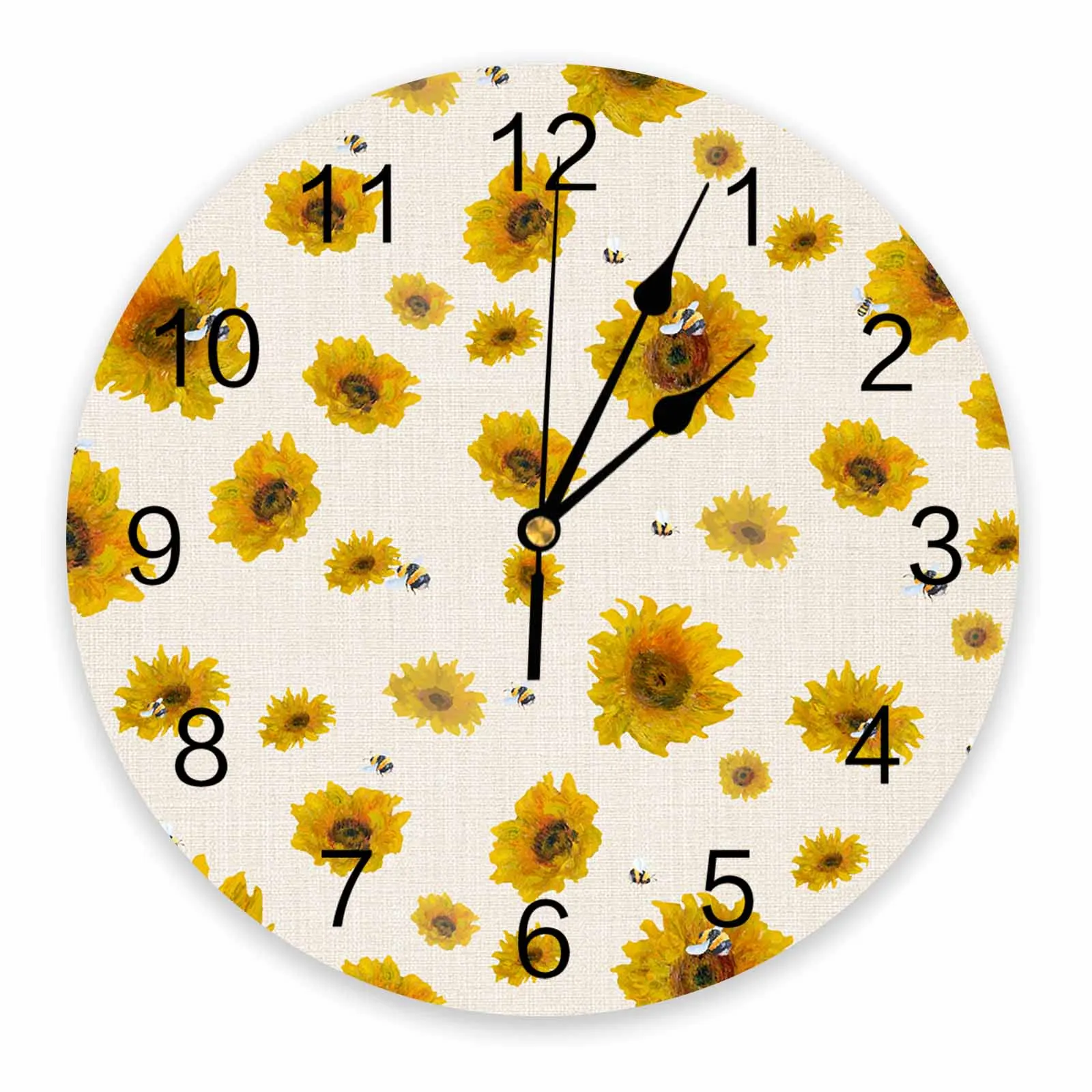 Sunflower Bee Oil Painting Wall Clock Large Modern Kitchen Dinning Round Wall Clocks Bedroom Silent Hanging Watch