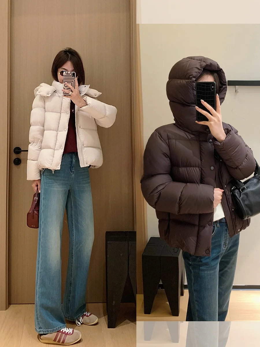 

Slimming High Densi Du down Jaet with Hood Tee Flower Design Long Sve Women's Coat Polyester Fiber White Goose down