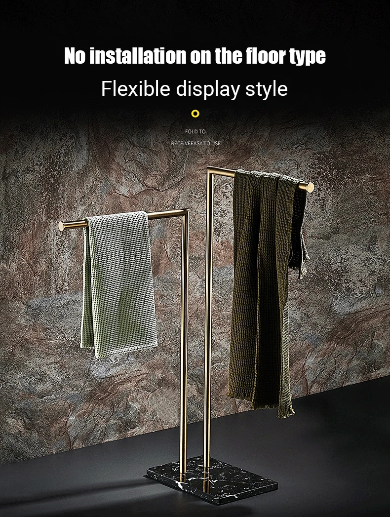 Floor Standing Marble Stone Base Luxury Hotel Towel Rack Holder Towel Storage Shelf Brush Gold Towel Bar FR1052