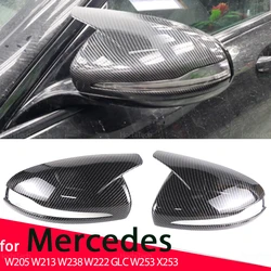 2x Rearview Mirror Cover Cap Carbon Fiber Black for Mercedes AMG C E S GLC W205 W213 W238 W222 C217 C253 X205 W253 X253 only LHD