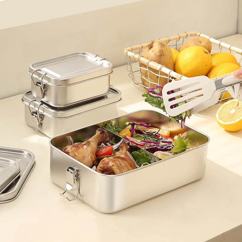 304 Stainless Steel Bento Lunch Box, Airtight Leakproof Food Container Meal Prep with Locking Lid for Adults Work School Kitchen