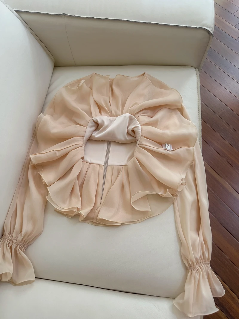 أوائل الخريف 2025 مشمش ناعم طويل Sve متوهج Sve تنورة عالية الخصر مجموعة Ele ملابس داخلية لمطابقة معطف