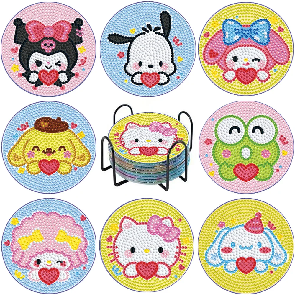 DIY Sanrio Diamond Painting Coaster HelloKitty MyMelody Kuromi  Cartoon Mosaic Drink Cup Pad Table Placemat view 3