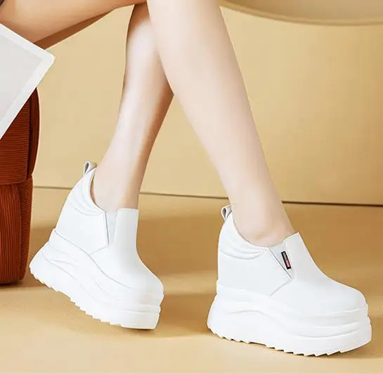 Hidden Heel Sneakers Detail View - Genuine Leather Upper and Hidden Heel Construction Close-Up