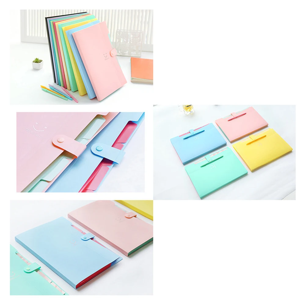 

A4 Plastic File Folder with 5 Pockets Snap Closure for Document Organization Home Office School Smile