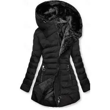 Pelzkragen, Winter-Reißverschluss, lange Ärmel, schmale Passform, warmer Kapuzenmantel für Damen