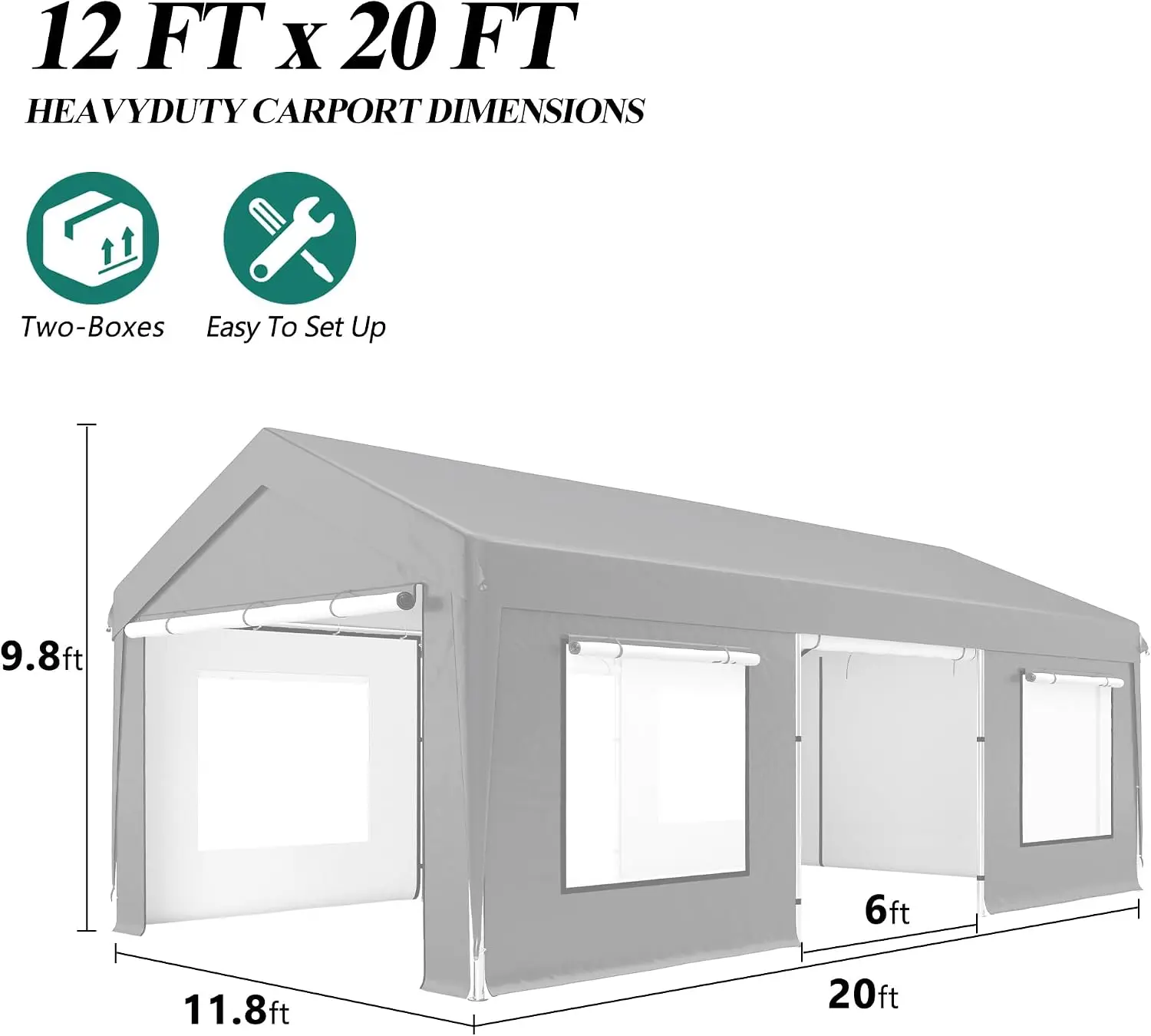 HeavyDuty 12 X 20 Carport Extra Large Outdoor Shelter Rollup Ventilated Windows Side Doors Portable Garage Car Truck Auto Motorc