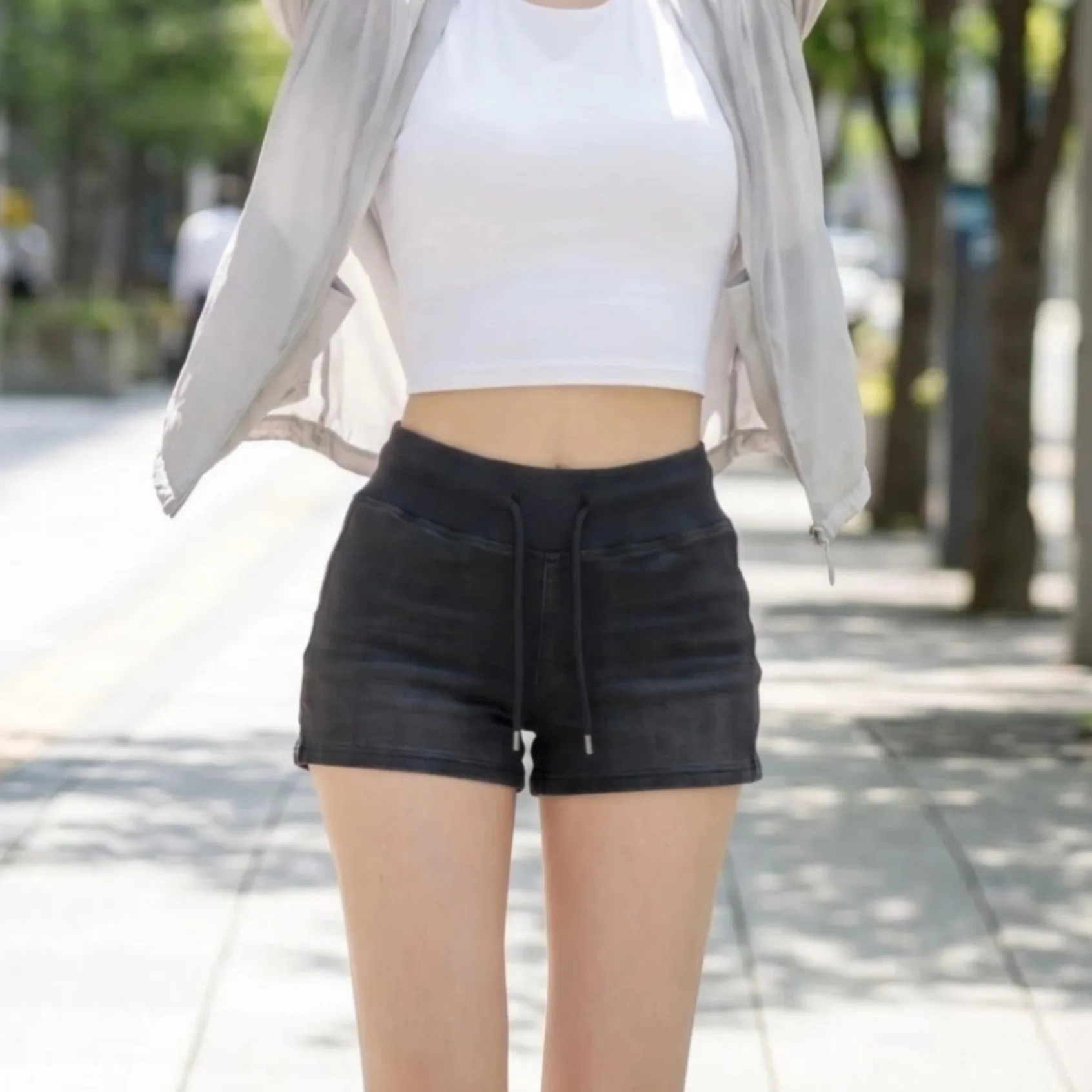 High Waist High Elastic Outdoor Sports Shorts Drawstring Stretchy Dance Yoga Fitness Shorts Korean Style Straight Leg Jeans