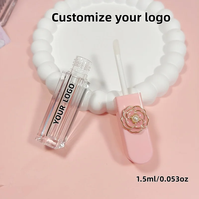 【Logo Custom】50Pcs Customized Private Label Camellia Empty Square Liquid Lipgloss Container Clear Lip Gloss Oil Tubes Factory