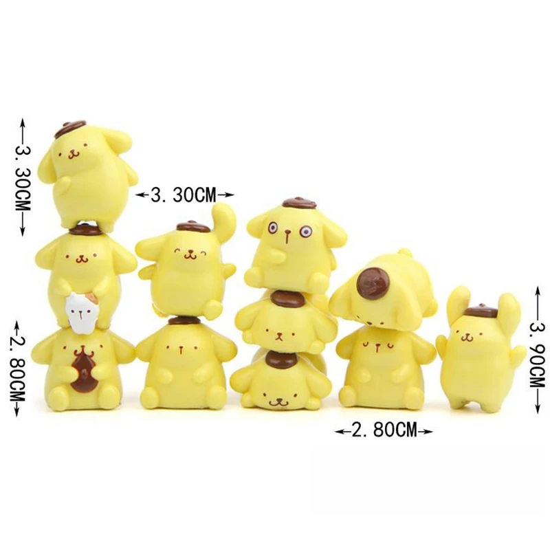 11Pcs Anime Sanrio Action Figures Kawaii Pompompurin Doll Figurines PVC Collectible Model Toys For Children Gifts