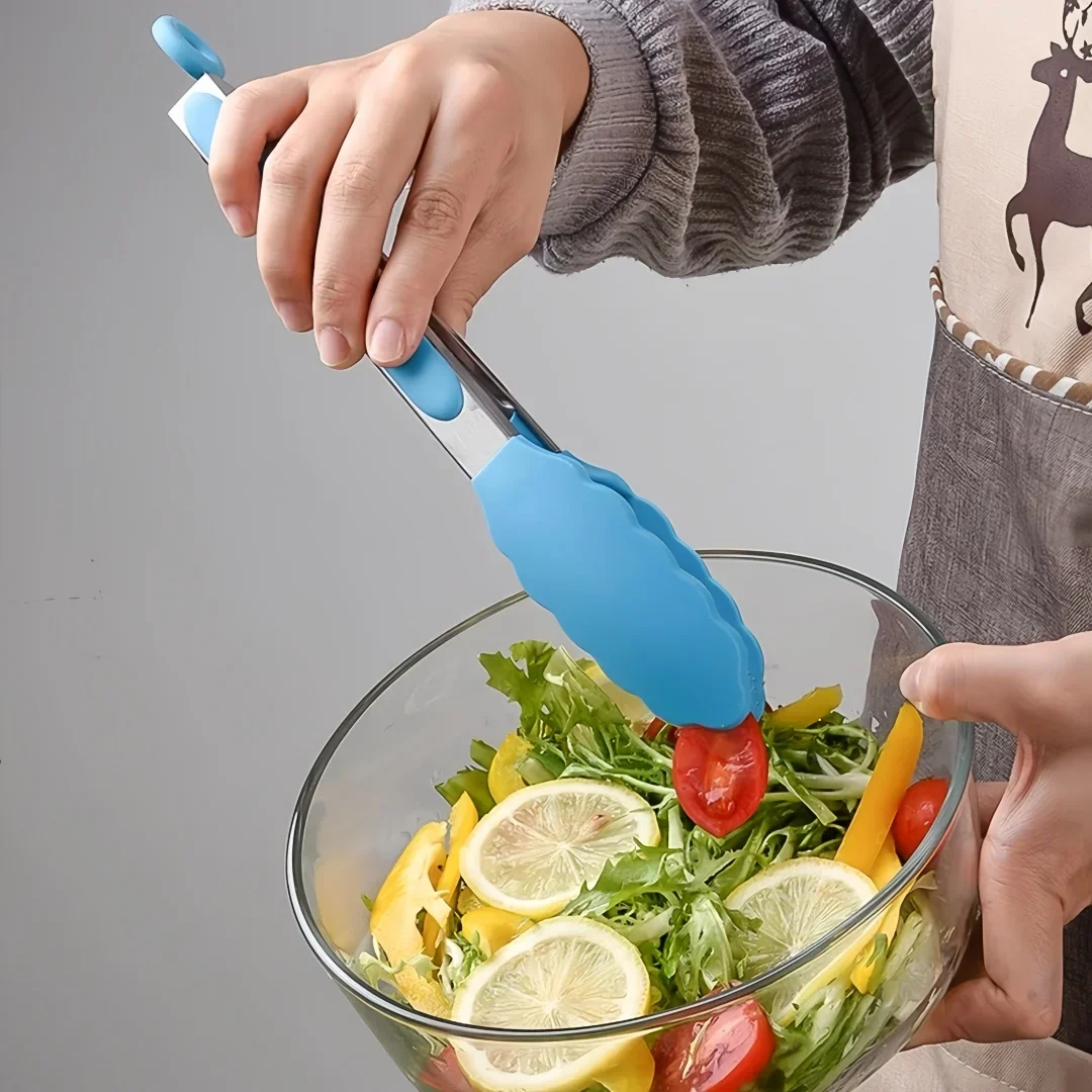 Anti Slip Kochen Servierzange Edelstahl Lebensmittel Clip Brot Salat Tong Hitzebeständige Grill Clips Küche Kochen Werkzeug – Detail 4