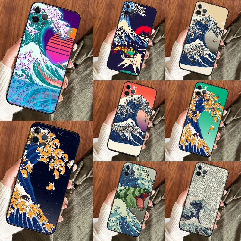 

The Great Wave Of Shiba Inu Pug Phone Case For iPhone 17 Air 15 14 13 12 11 16 Pro Max 13 12 mini 15 16 Plus 16e Cover Coque