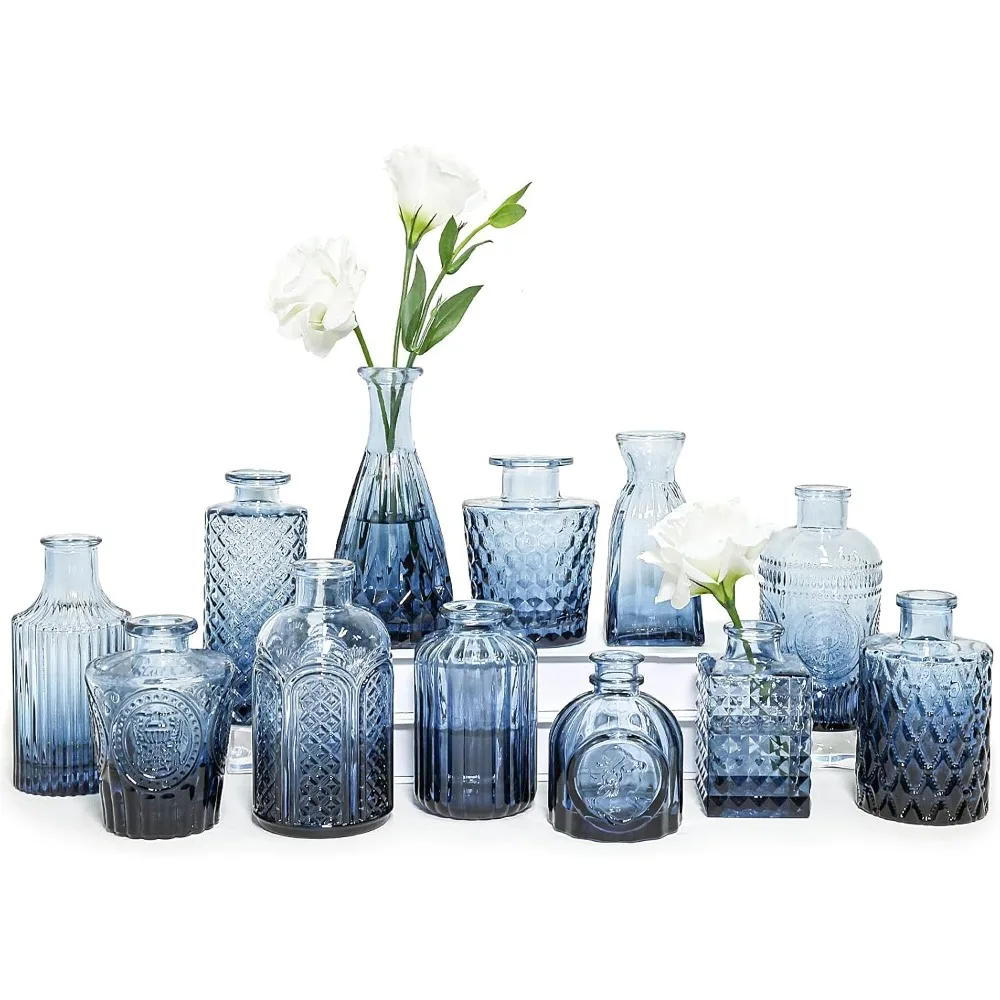 

Glass Bud Vase Set of 12, Small Blue Flower Vases for Centerpieces in Bulk, Mini Vintage Vase for Wedding, Home,Table Decoration