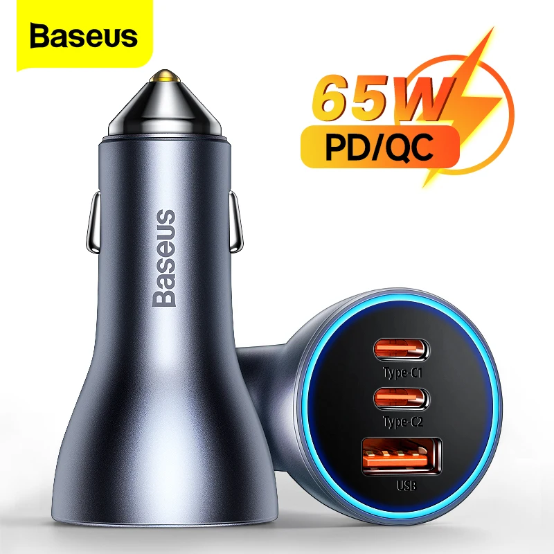 Baseus 65W USB Car Charger Type C Quick Charge QC 4.0 PD 3.0 Fast Car Charging Charger For iPhone 13 12 Xiaomi Samsung Huawei