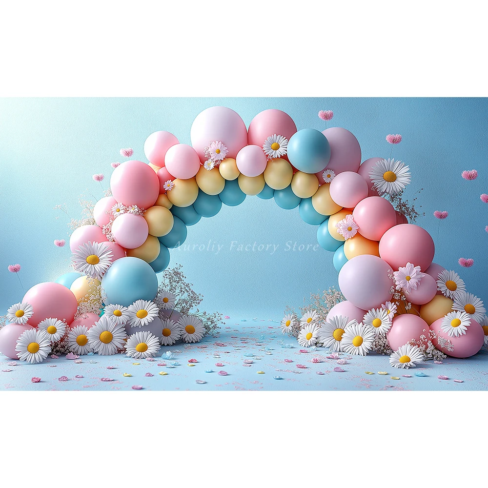 Rainbow Balloon Arch Background Cake Smash Photobooth Props Bohemian Flower Backdrop Kids Adult Party Boho Photo Banner