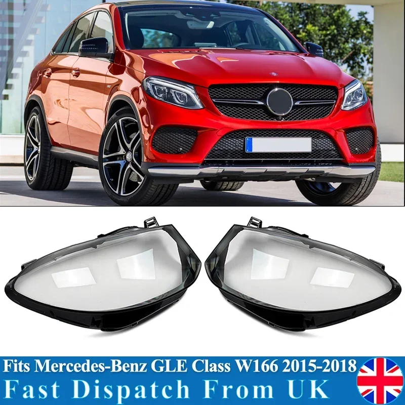 For Mercedes Benz GLE Class W166 C292 2015-2019 Front Headlight Lens Covers Left+Right Headlamp Lens