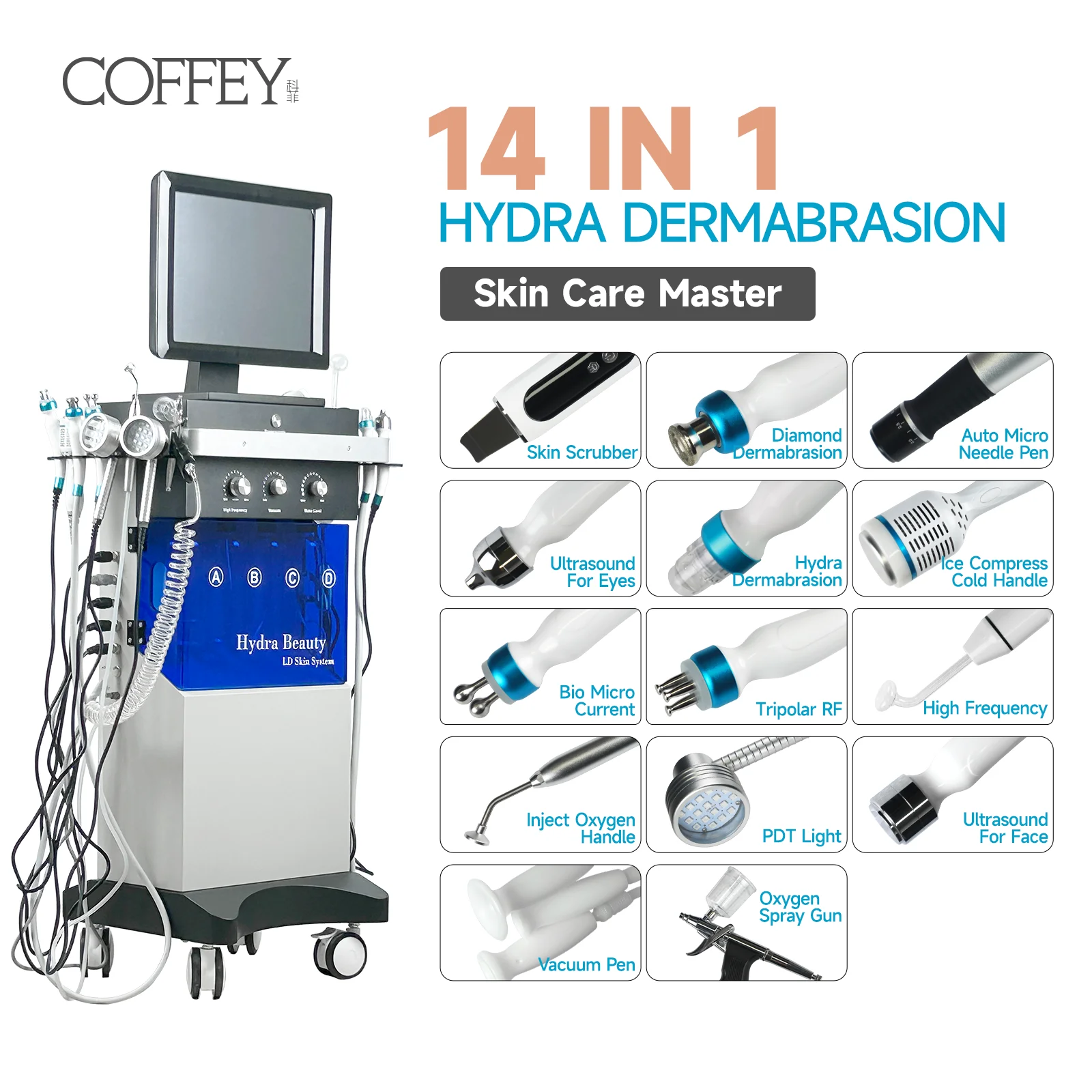 Coffey Professional 14 in 1 Hautpflege Wasser reinigung führte kalte heiße Falten Beauty-Gerät Gesichts maschine