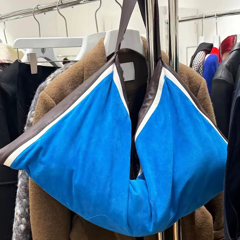 

Сумки-тоут из искусственной замши для женщин, роскошная дизайнерская сумка-кошелек, новинка 2026, дизайн с блокировкой цветов, большая вместимость на плечо