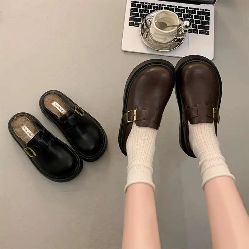 Female Shoes Slippers Casual Platform Cover Toe Winter Footwear Mules For Women 2024 Slides New Luxury Female Shoes House Slippe