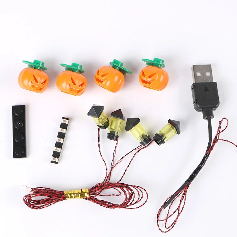 4pcs Halloween Lamp Building Blocks Pumpkin Lantern MOC Garden Brick Light DIY House Festival Atmosphere City Decorate