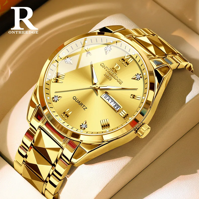 

2026 ONTHEEDGE New Gold Swiss Famous Watch Men's Steel Strap Men's Watch High-End Waterproof Quartz Watch