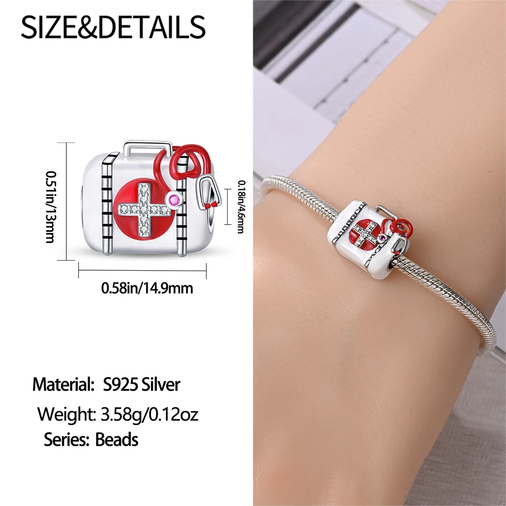 925 Sterling Silver Doctor&Nurse Hat&ECG&Bacteria&Pills&Medical Kit&Teeth Dangle Charm Fit Brand Bracelet Medical jewelry