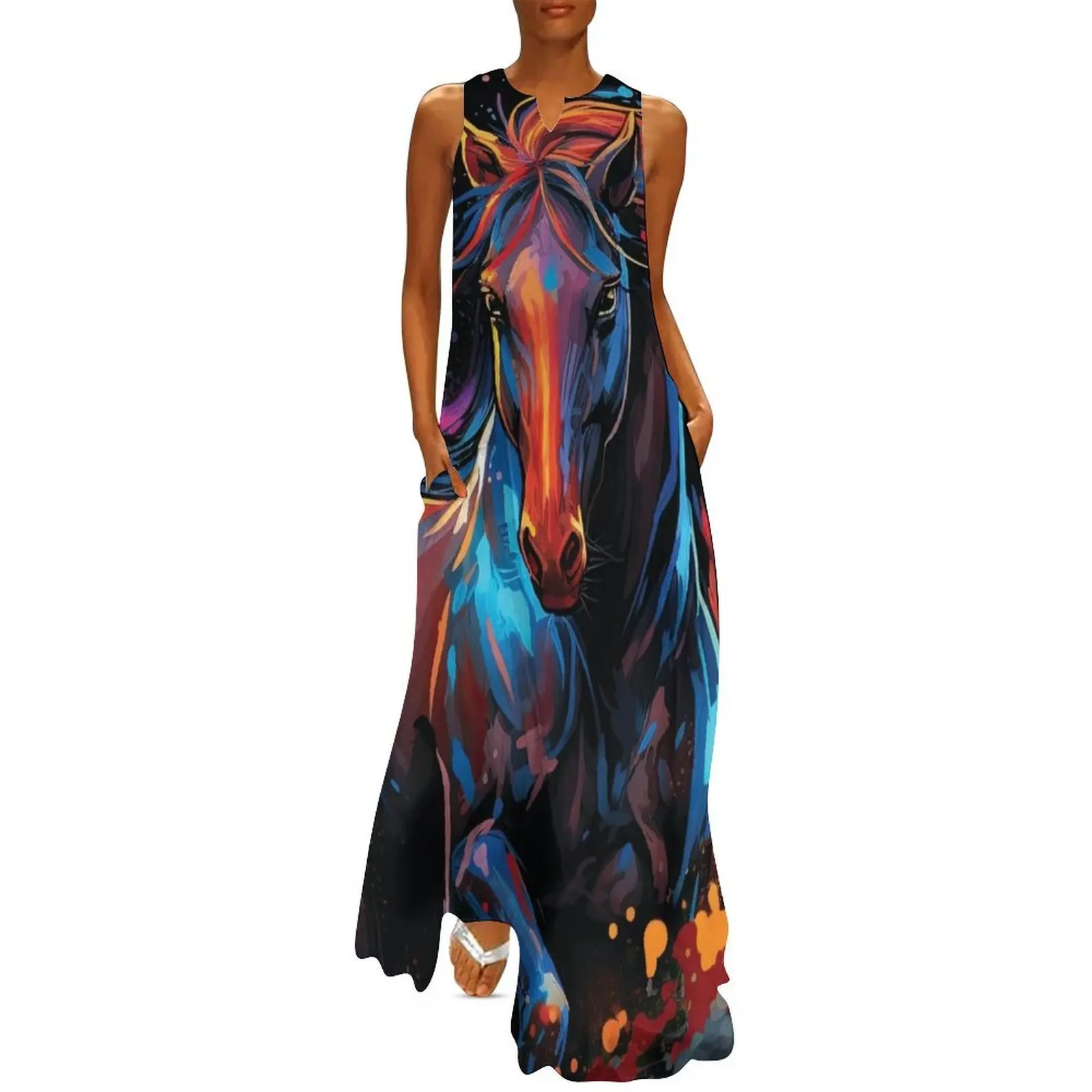 

Beautiful Horse Long Dress Summer women's clothing women party dresses Beachwear