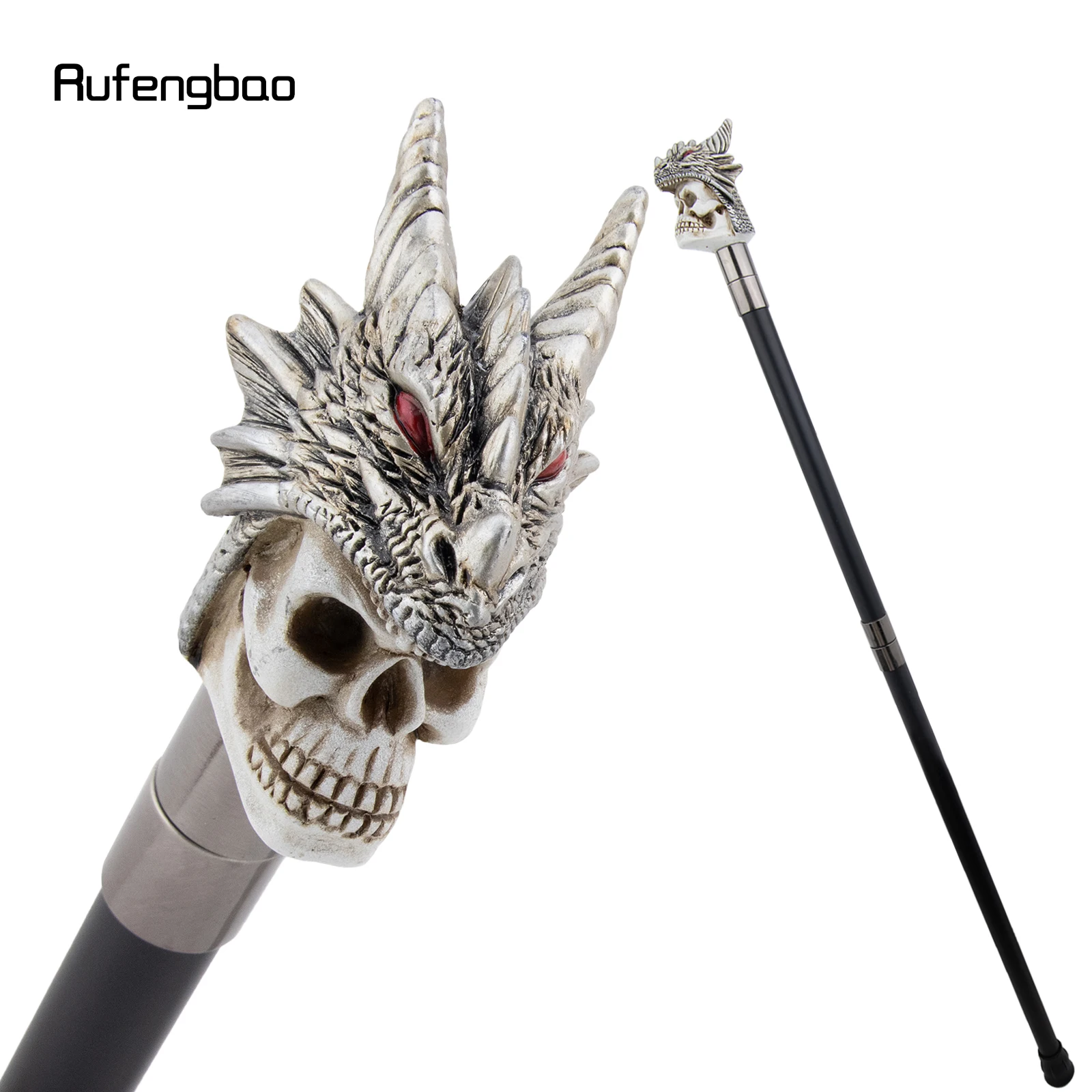 Silver Resin Skull Dragon Head Walking Cane Fashion Decorative Steel Stick Gentleman Elegant Cosplay Cane Knob Crosier 94cm