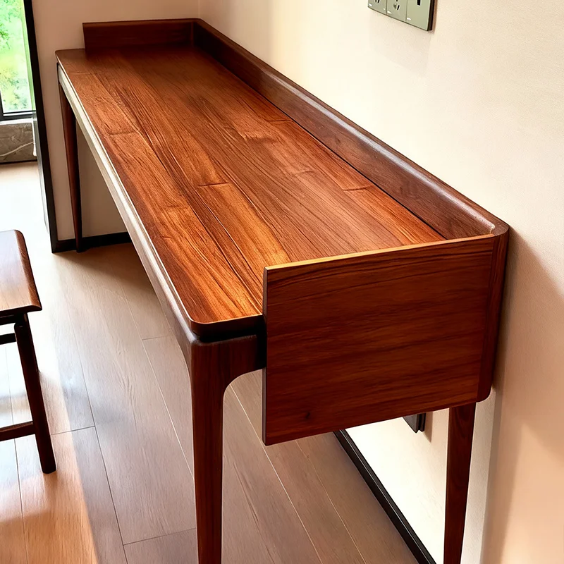 

New Chinese-style double desk against the wall long table simple modern student writing study table solid wood office computer