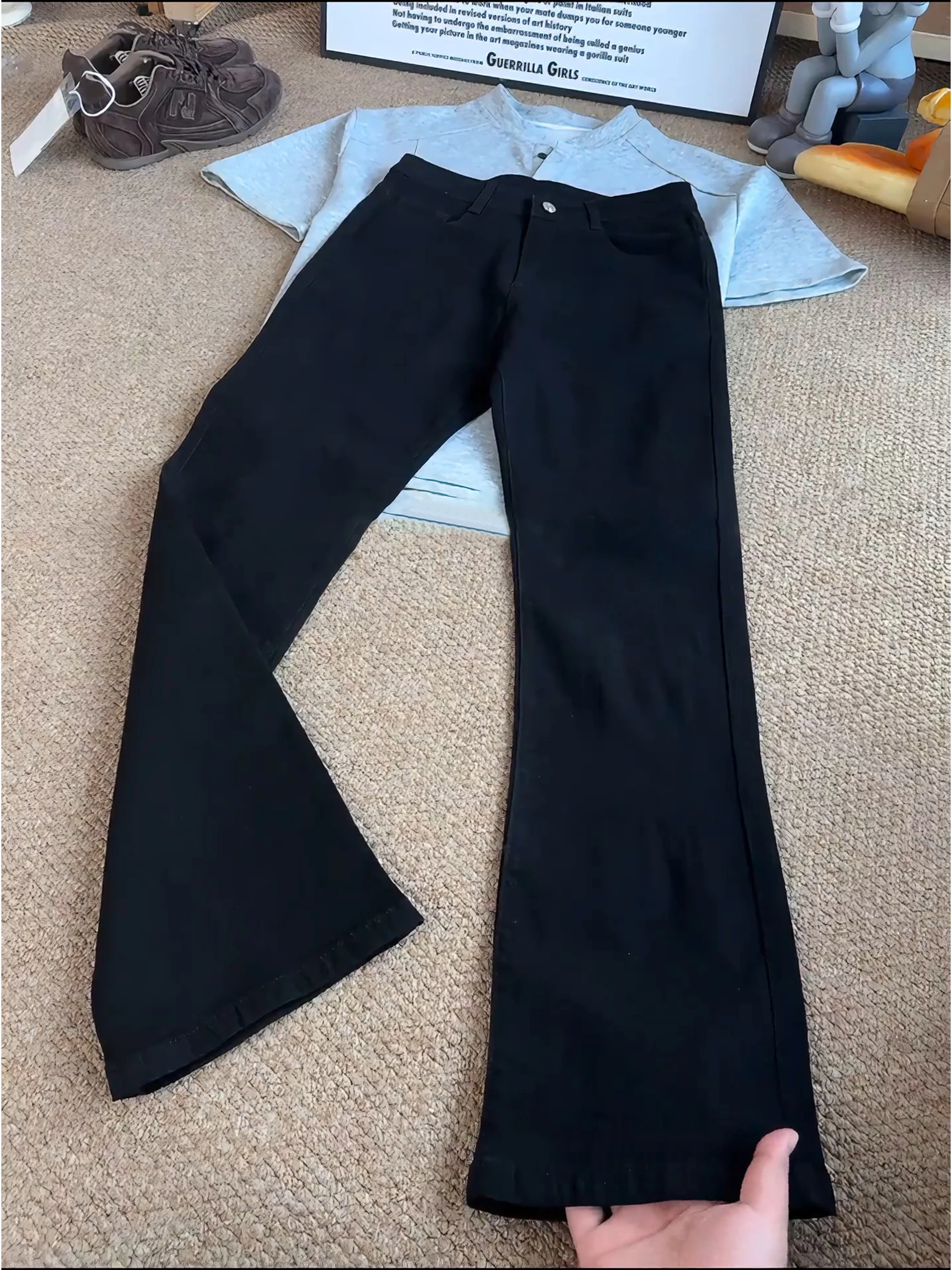 

Cleanfit Black Men's Slim Fit Straight Leg Jeans High Street American Style Autumn Wearable Faded mid Waist Zipper Casual
