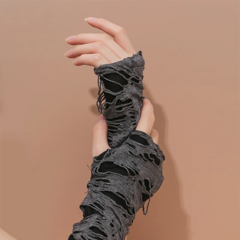 Unisex Gothic Black Gloves Fingerless Long Glove For Women Men Sexy Halloween Gloves Mittens Clubwear Dance Cosplay Accessories