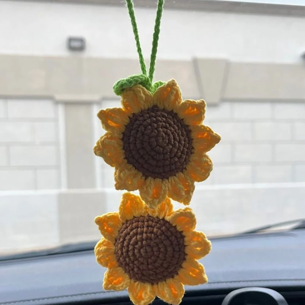 2 Pcs Sunflower Accessories For Women Car Mirror Hanging Teens Interior Rear View Mirror Flower Decor Charm
