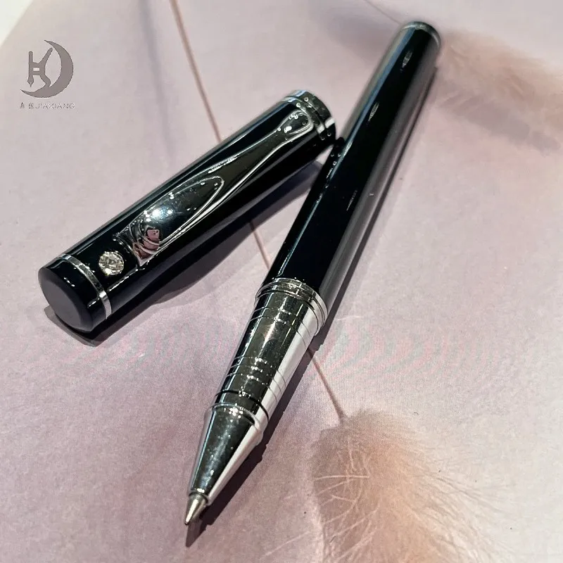 

1 комплект (ручка+коробка+2 сменных стержня) JD3016, черная, серебристая, металлическая ручка-роллер, деловая мужская ручка, для офиса и в подарок
