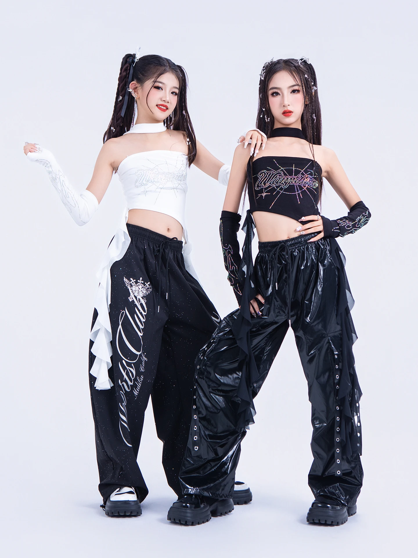2025 grupo de niñas trajes de actuación de baile de Jazz para niños trajes de Kpop negros ropa de baile callejero ropa de Hip Hop DQS21127