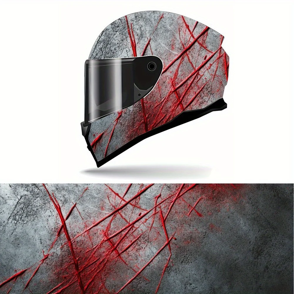 

Dramatic Red Strokes, Gray Abstract, Intense Design，Helmet Vinyl Wrap, Waterproof Removable Decals for Motorcycle Bike Helmets,