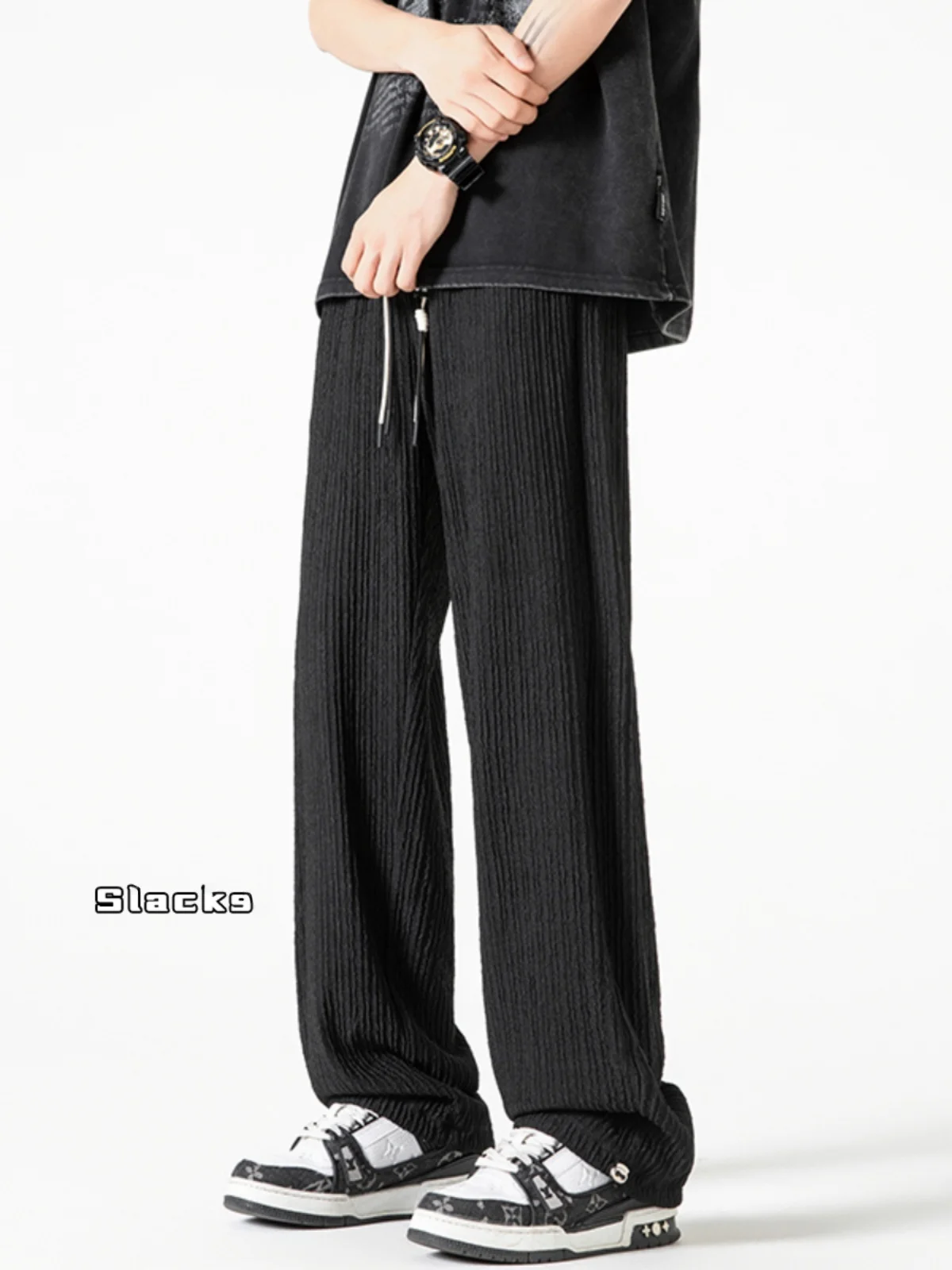 

Men's Loose Wide Leg Pants Autumn 2024 New Straight Floor-Length Trousers Drapey Texture Casual Pants Youth Vitali Sle