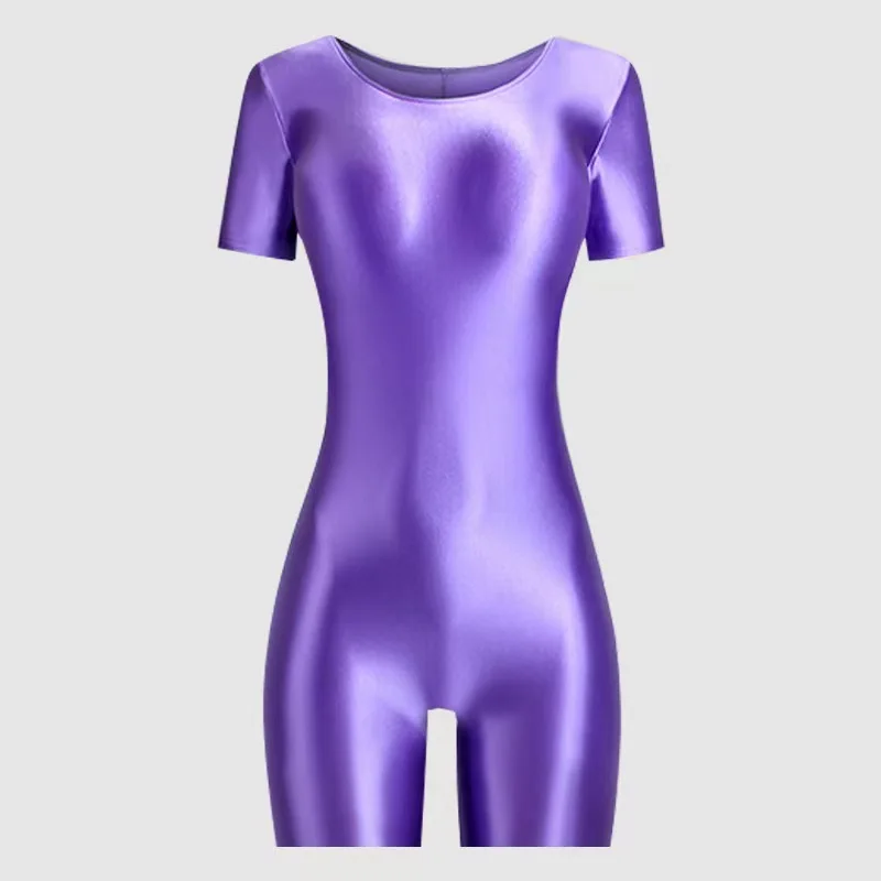 Bodysuit Women\'s Fitness Bodysuit High Elastic Sexy Tight Fit Glossy Silk Smooth Ballet Dance Yoga Skating Gymnastics Suit