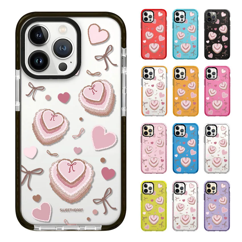 Loving Heart Bowknot Cake Phone Case For iphone 17 16 15 14 13 12 11 Pro Max Plus Air Soft TPU Shockproof Back Cover