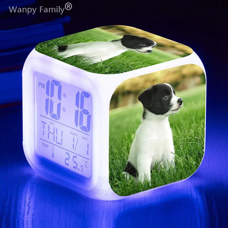 Cute Puppy 7 Color Changing LED Alarm Clock Children's Room Touch Sensing Wake Up Timer Portable Desk Clock Home Decor