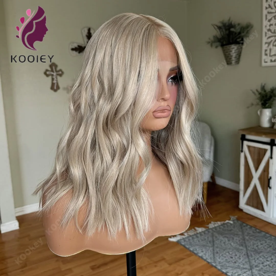 

Парик из натуральных волос платинового блонда с эффектом волнистых прядей, с отбеленными узлами, предварительно выщипанный, с эффектом водной волны, 13x4, с кружевной передней частью, для женщин