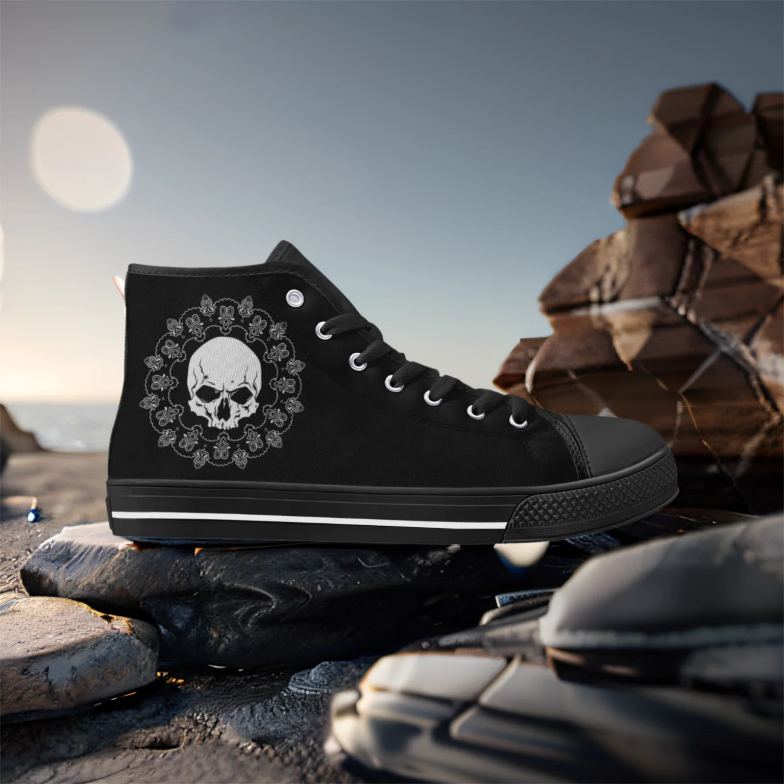 

Skull badge high-top canvas shoes, denim shoes, casual sneakers, suitable for boys and girls, Eur sizes 35-48