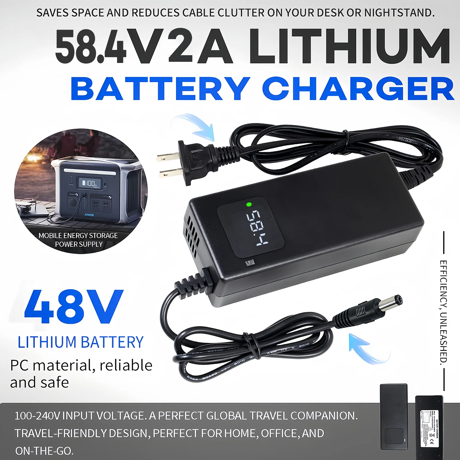 Batería de litio YZPOWER 58,4 V 2 A 16 S LiFePO4 |   para bicicleta eléctrica de 48 V con apagado automático y certificación CE