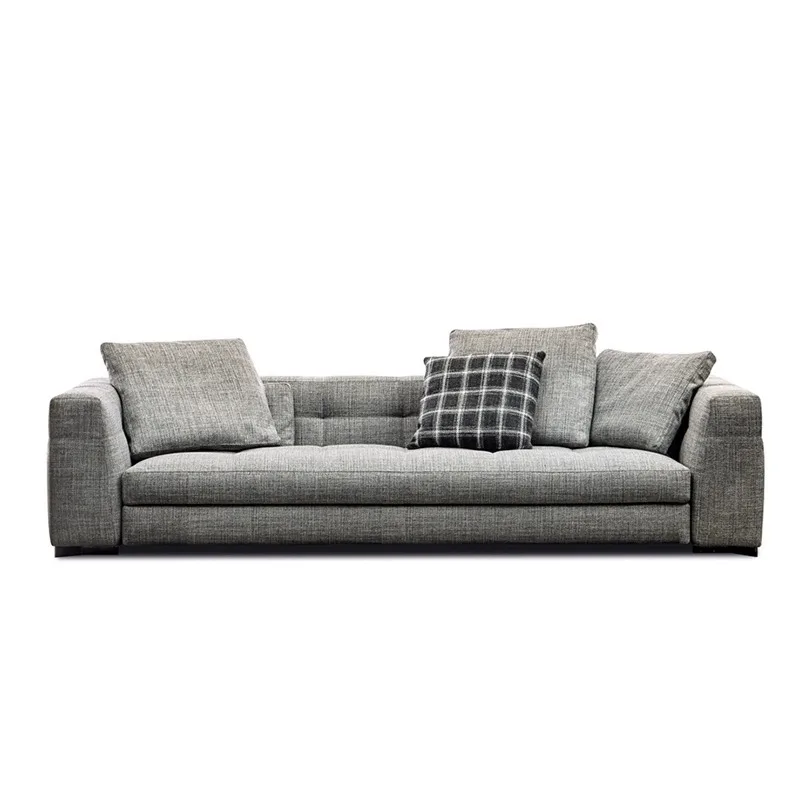 #Italian Minimalist Fabric Sofa Cream Style Straight Row Linen Sofa Modern Simple Living Room Small Household Sofa