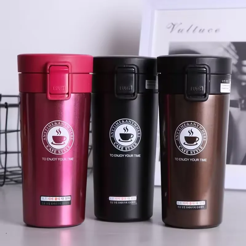 Coffee Cup Stainless Steel Bouncing Cup Car Thermal Cup Outdoor Vacuum Flask Keeps Cold and Heat Thermal Bottle Mug 380/500ML