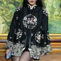 High Quality Chinese Style Small Stand Collar Top For Women's Spring/Summer Loose Vintage Embroidered Phoenix Jacket 2XL