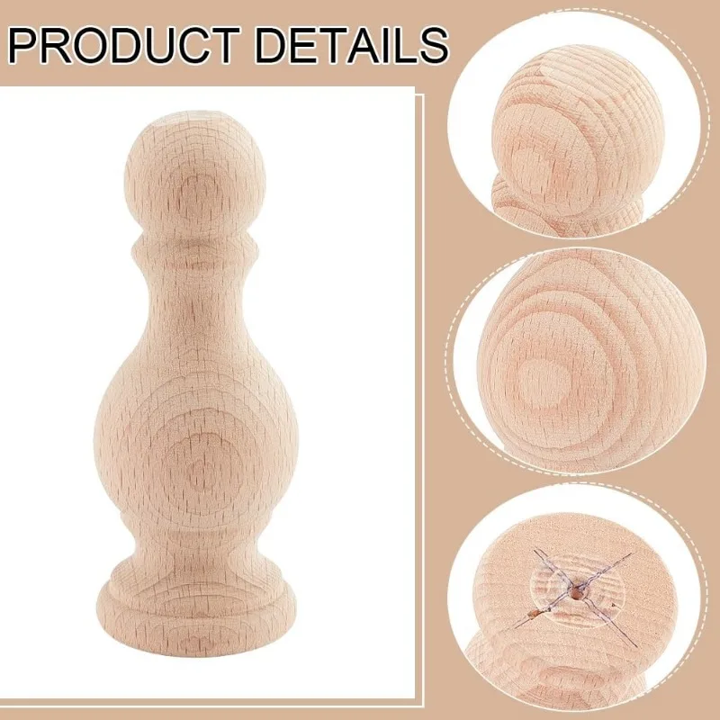 2Pcs Unfinished Wood Finials 4.7x1.9 Inch Craft Finials Dowel Rod Finials Decorative Finials for Bed Post Vintage Curtain Rod