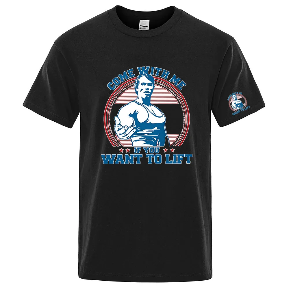 Come with Me If You Want To Lift Men's T-shirt retro printed round neck short sleeved street fitness casual top